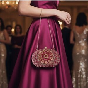 NEW Ramla Handmade Rare Pink Faux Diamond Encrusted Clutch Bag